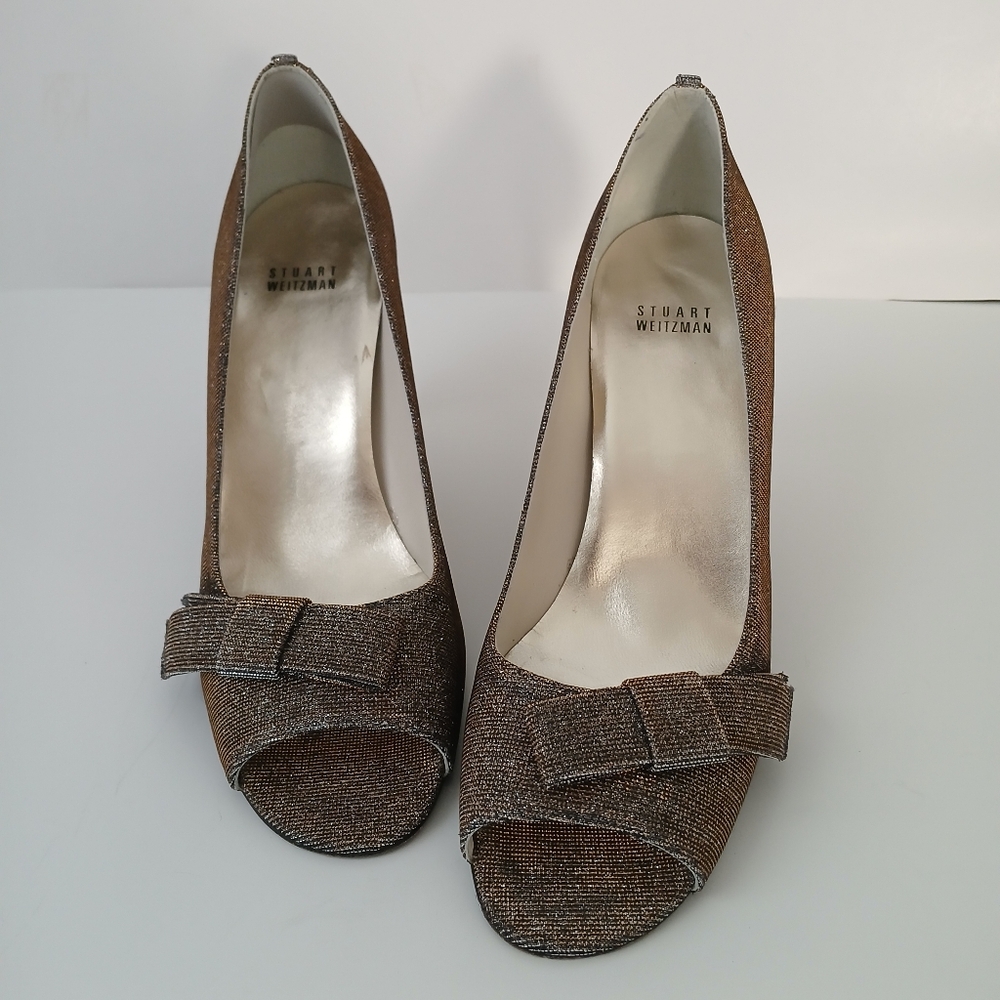 Stuart Weistzman Bowover Metallic Peep Toe Heels Sparkly Women's Size 109